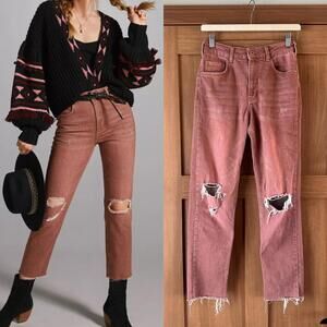 Pilcro Anthropologie Vintage Straight Jeans in Rust Brown Distressed Women’s 26